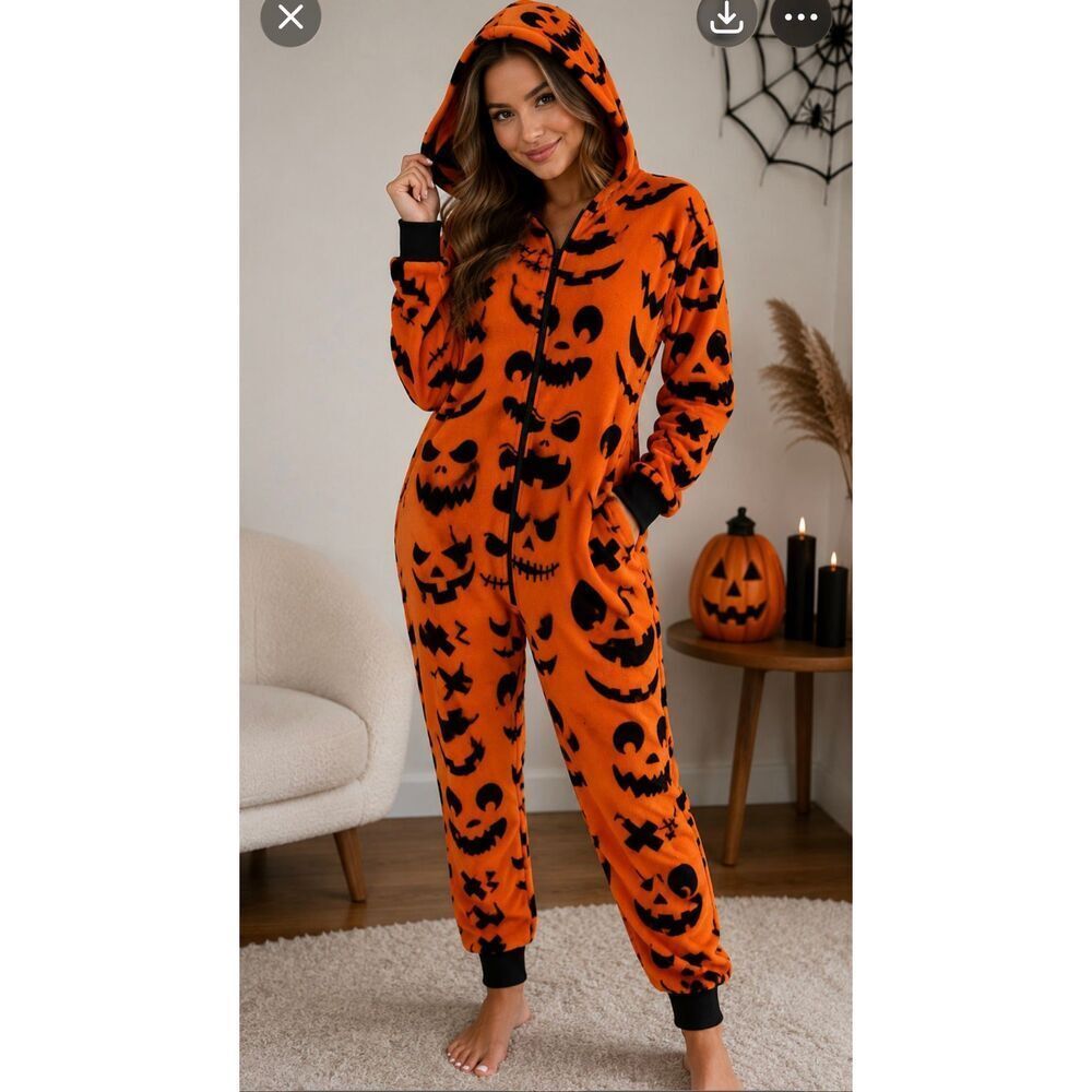 Bottoms Out 1983 Mens/Women’s Unisex One Piece Pajamas Halloween Pumpkin Large